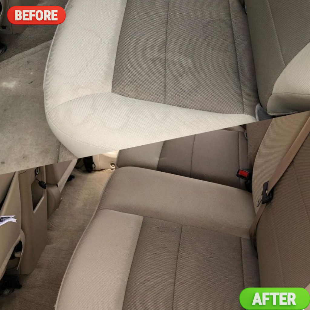 Car seat cleaning quality assurance before and after results in Brisbane and Adelaide by The Clean Master