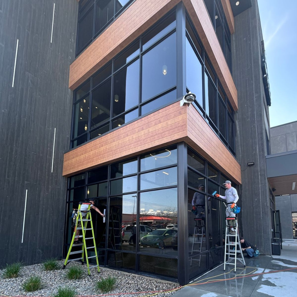 Commercial cleaning services with diverse methods for spotless glass cleaning in Brisbane and Adelaide commercial buildings.