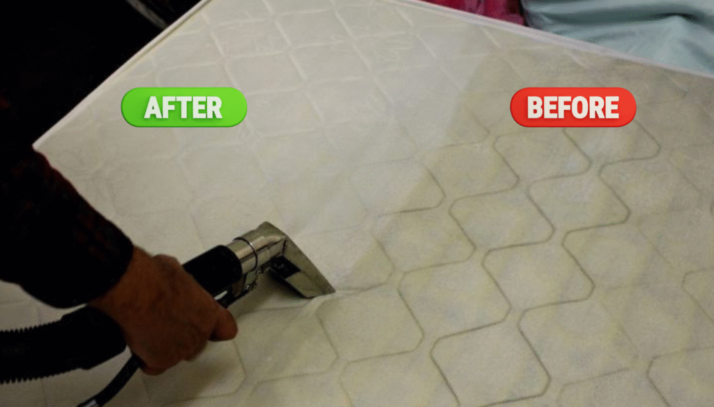 Mattress cleaning before and after dust and allergy control by The Clean Master in Brisbane and Adelaide for homes and businesses