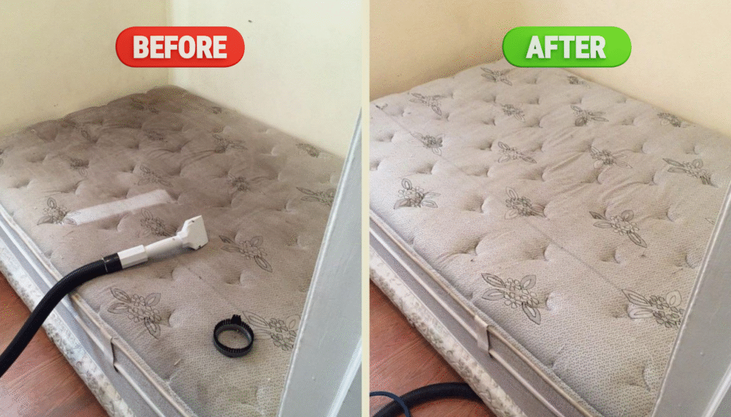 Mattress cleaning before and after odour removal by The Clean Master in Brisbane and Adelaide for homes and commercial spaces