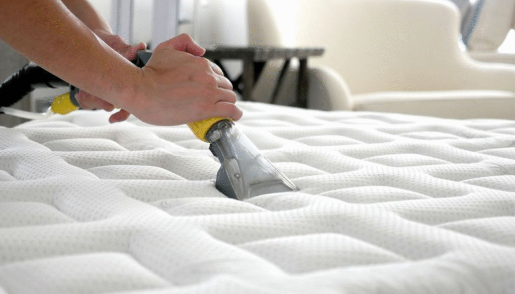 Mattress cleaning employee at work by The Clean Master in Brisbane and Adelaide for residential and commercial spaces