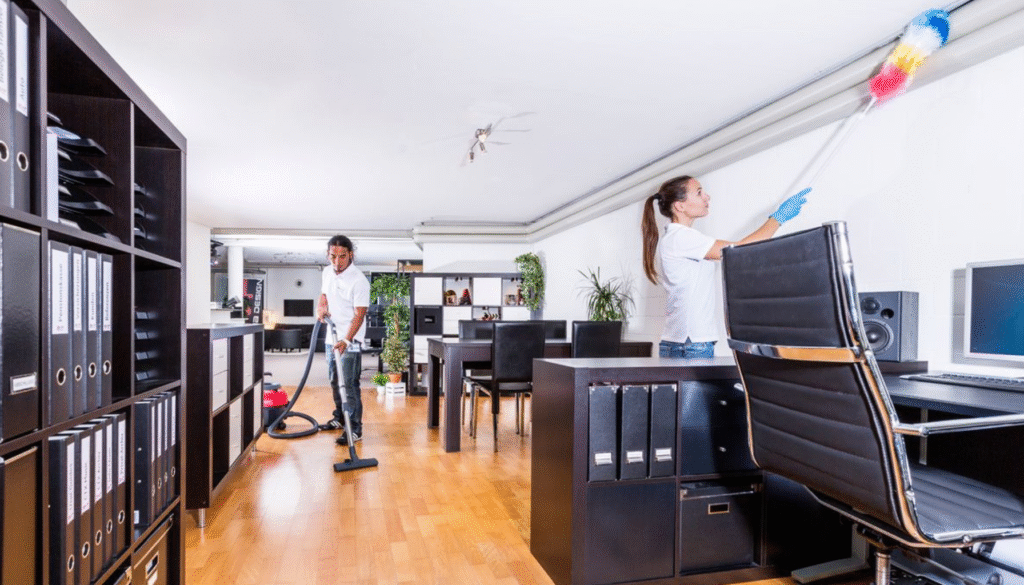 office cleaning team service with vacuuming and dusting in Brisbane and Adelaide