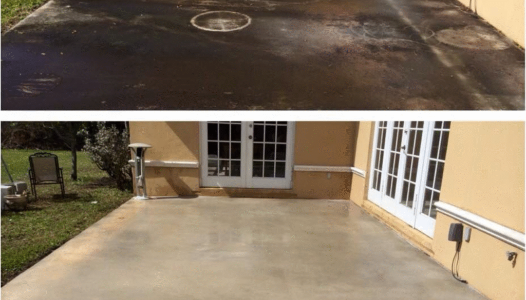 Outdoor Cleaning patio pressure washing before and after by The Clean Master Brisbane Adelaide