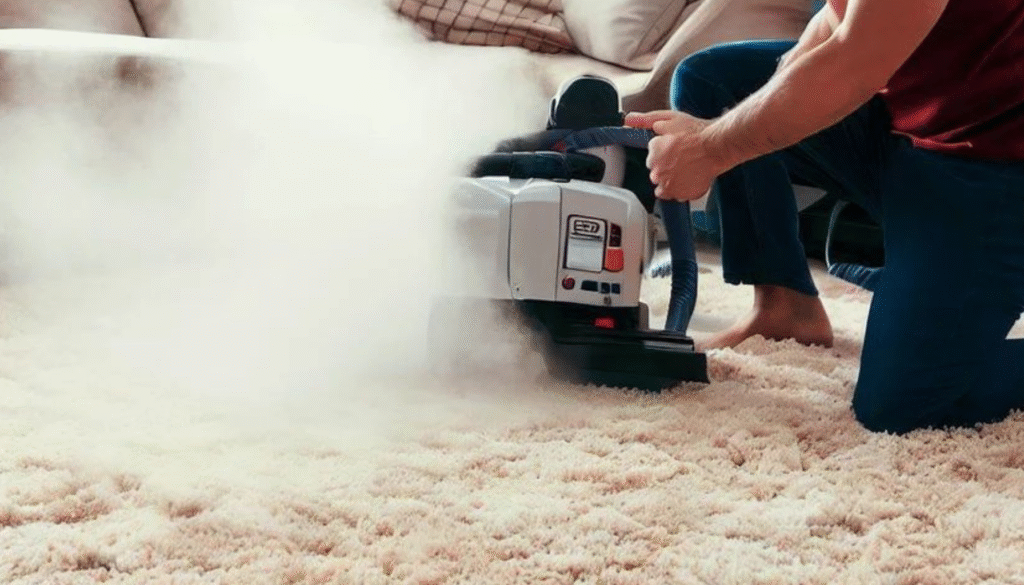 Rug Steam Cleaning service for fluffy carpet in Brisbane living room.