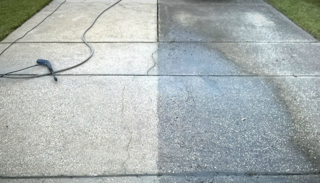 High Pressure Driveway Cleaning before and after results in Brisbane by The Clean Master