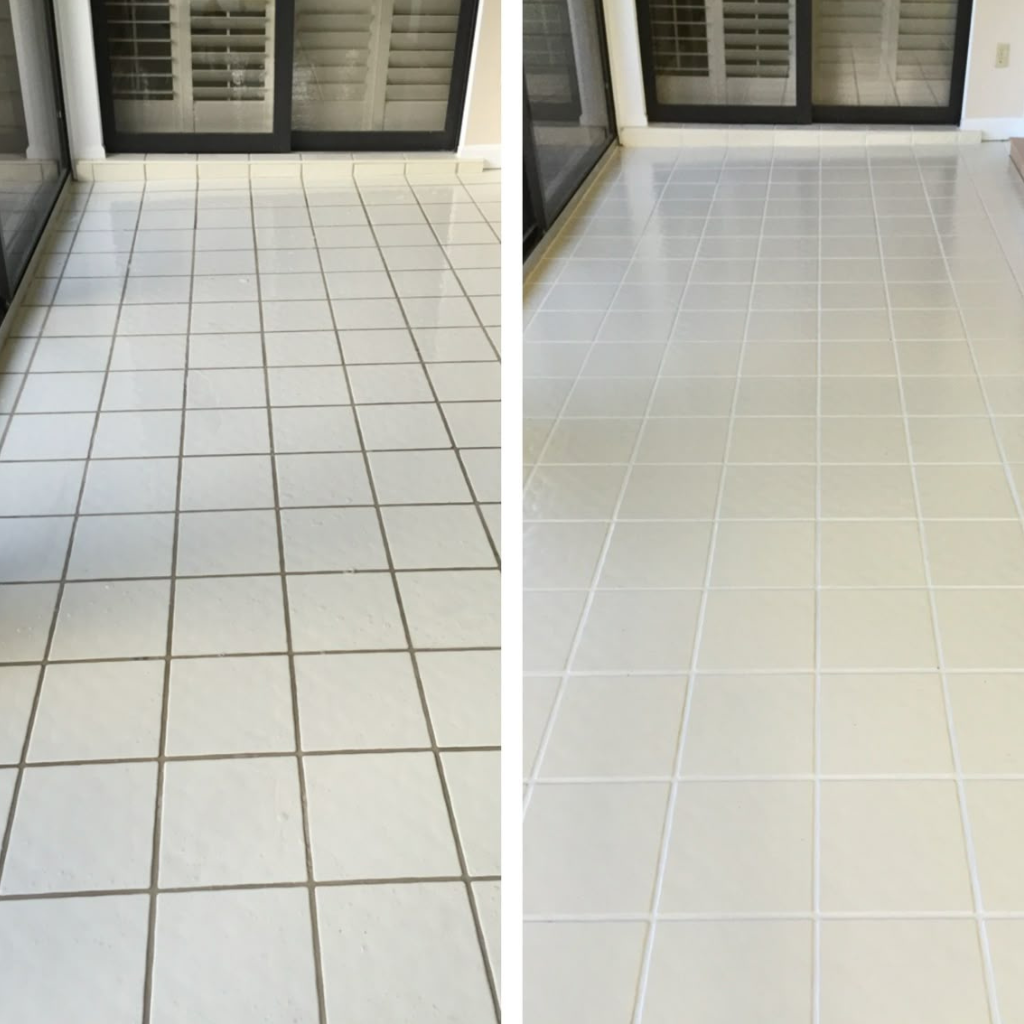 Tile Grouting Cleaning and Sealing showing before and after results in Brisbane and Adelaide