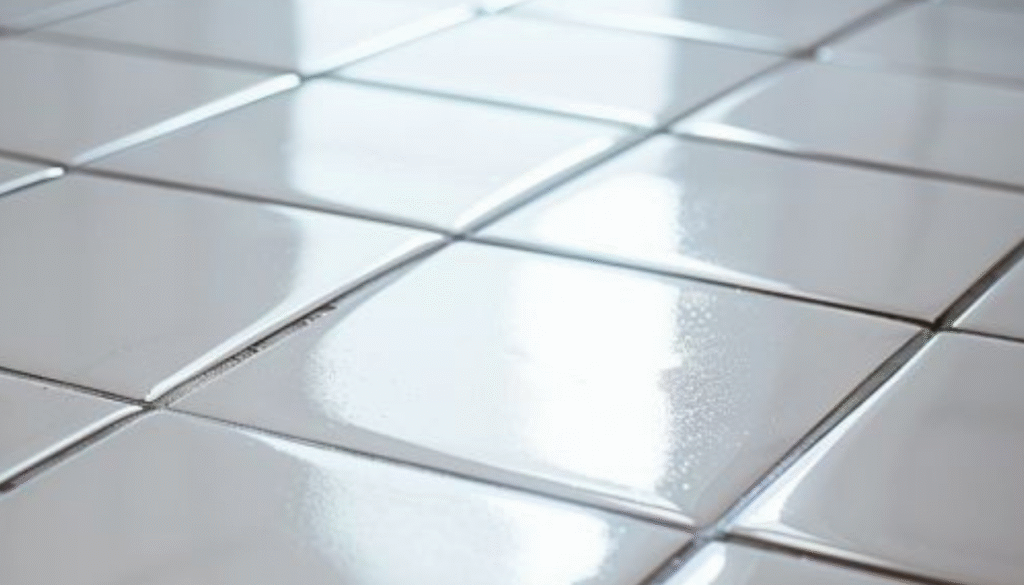 Tile Grouting Cleaning and Sealing close-up of polished white tiles Brisbane