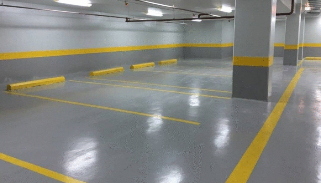Vinyl Strip Cleaning and Sealing for parking floors in Brisbane and Adelaide by The Clean Master.